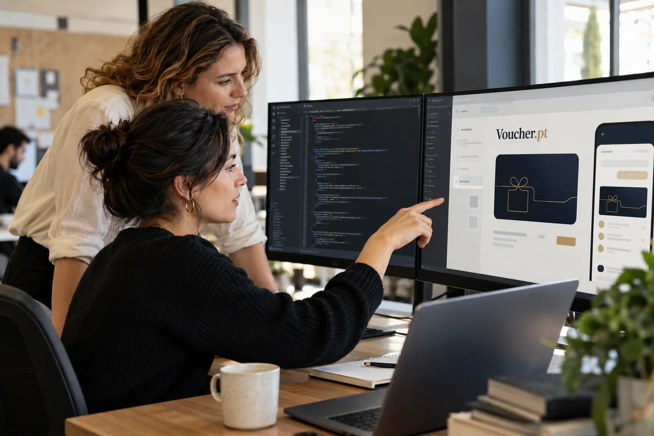 Conceito de integração tecnológica de vouchers numa equipa de produto Voucher.pt.
